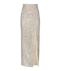 SELF PORTRAIT Jupe Maxi Sequins Argenté