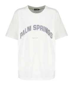 JEANNE VOULAND Tee-shirt Jai Palm Springs Glitter Gun Metal Blanc