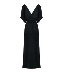 MAISON SAINT JULIEN Robe Empire Longue Coton Noir