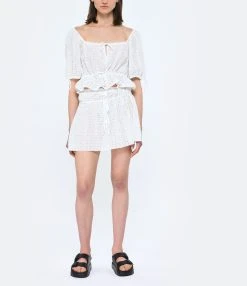 Ganni Jupe Broderie Anglaise Coton Organique Blanc -ANINE BING Boutique 089 230223pm
