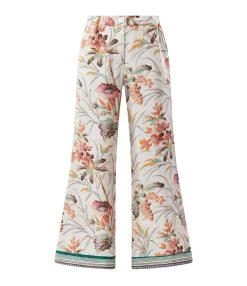 PIERRE-LOUIS MASCIA Pantalon Aloe Soie Imprimé Floral Blanc