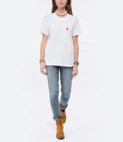 AMI Paris Tee-shirt Unisexe Ami De Cœur Coton Biologique Blanc -ANINE BING Boutique amipa look20220118 63