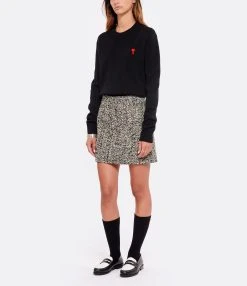 AMI Paris Jupe Laine Vierge Noir Écru -ANINE BING Boutique amipa look20220812 262