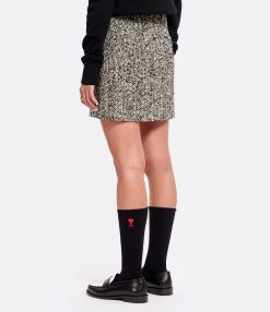 AMI Paris Jupe Laine Vierge Noir Écru -ANINE BING Boutique amipa look20220812 272