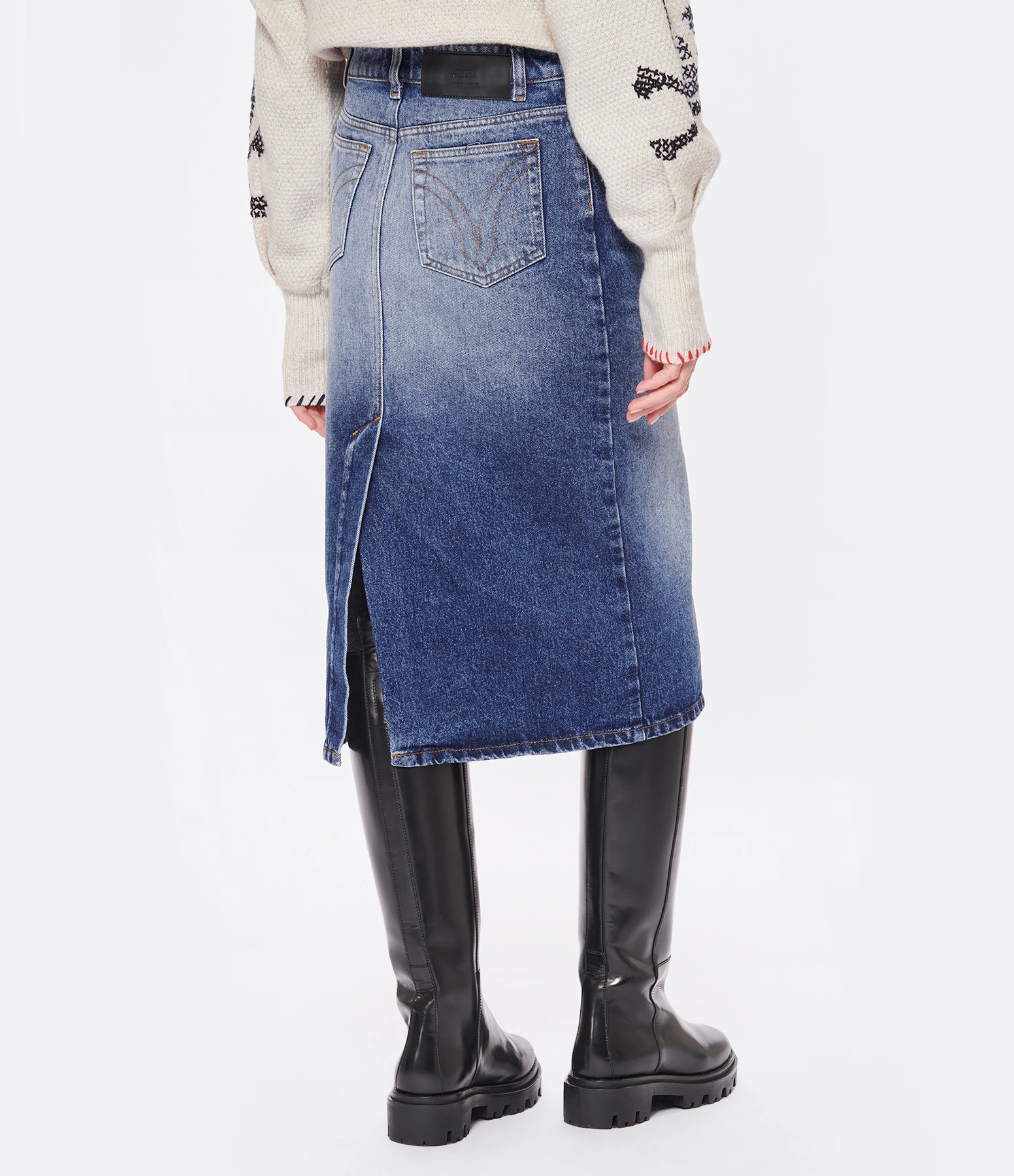 AMI Paris Jupe Crayon Coton Denim Bleu Usé 7 AMI Paris Jupe Crayon Coton Denim Bleu Usé – Image 5