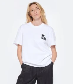 AMI Paris Tee-shirt Unisexe Coton Biologique Blanc -ANINE BING Boutique amipa look20230207 147
