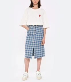 AMI Paris Jupe Mi-Longue Coton Bleu Javel -ANINE BING Boutique amipa look20230223 255
