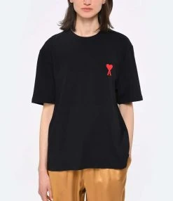 AMI Paris Tee-shirt Unisexe Ami De Cœur Coton Biologique Noir Rouge -ANINE BING Boutique amipa look20230223 397
