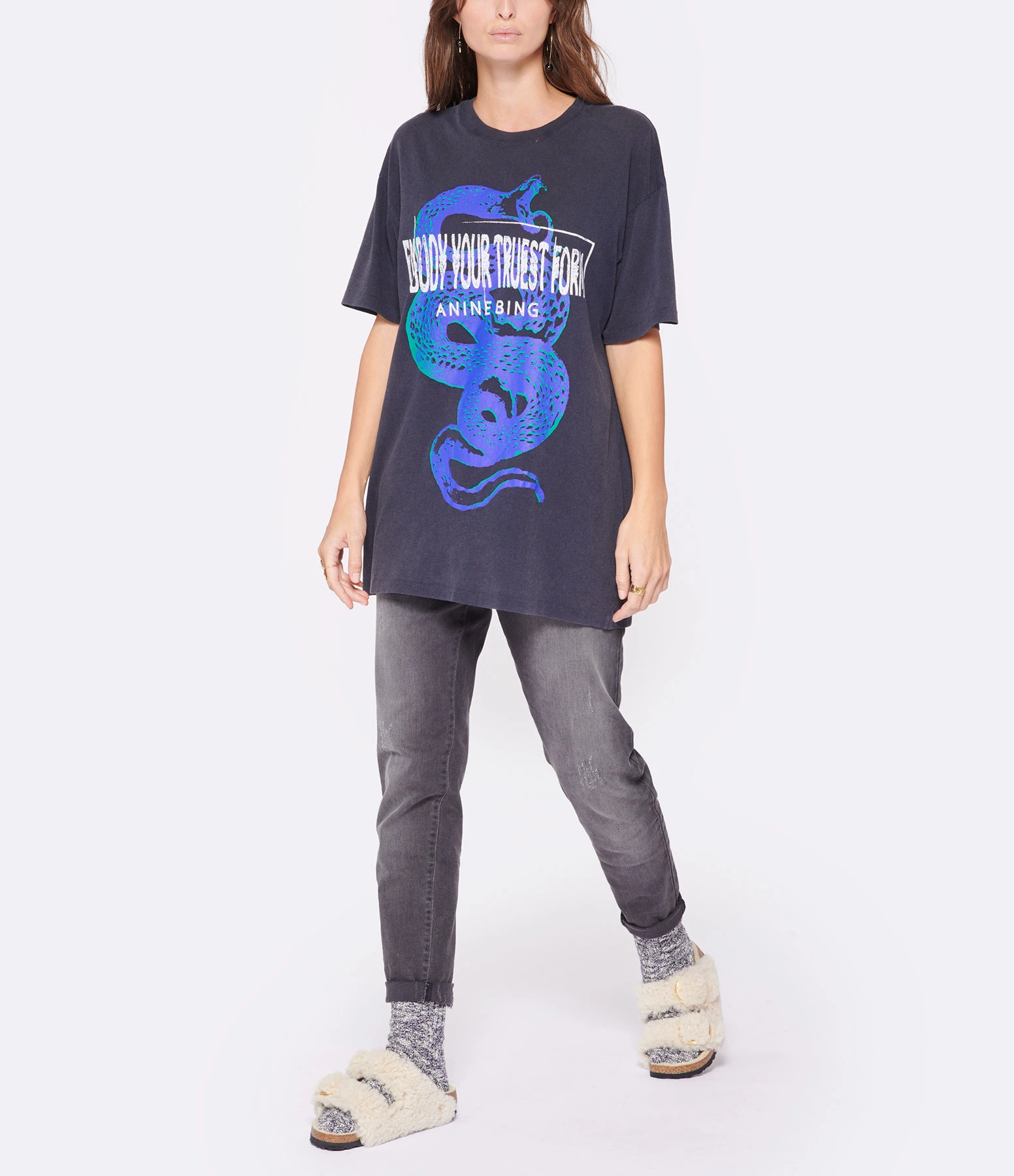 ANINE BING Tee-shirt Walker Coton Noir Délavé 6 ANINE BING Tee-shirt Walker Coton Noir Délavé – Image 4