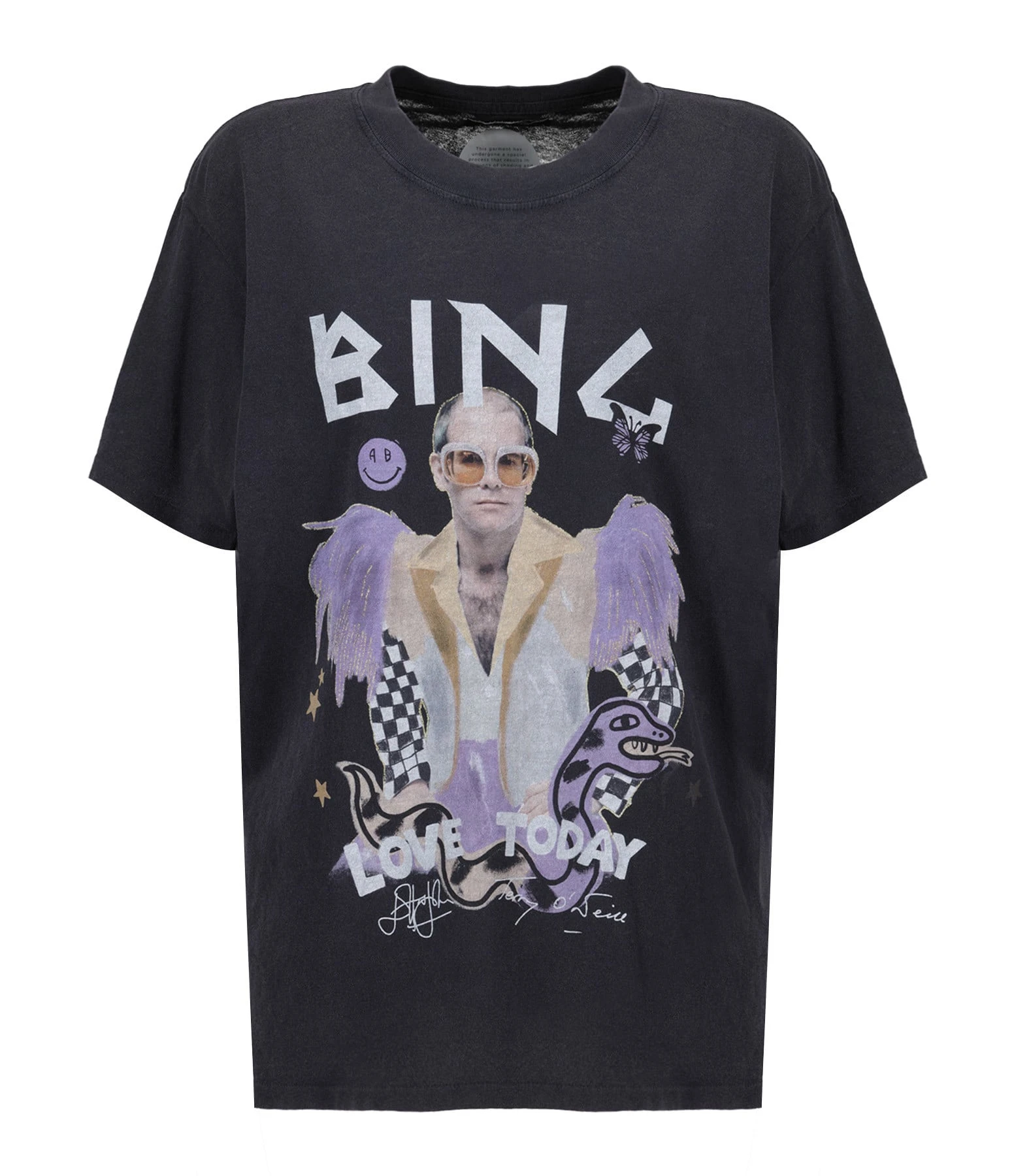 Tee-shirt Lili Elton John Coton Noir Délavé, Collaboration Anine Bing X Terry O'Neill X IScreamColour 3 Tee-shirt Lili Elton John Coton Noir Délavé, Collaboration Anine Bing X Terry O'Neill X IScreamColour