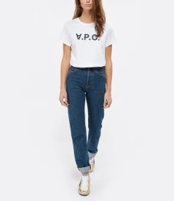 A.P.C. Tee-shirt Coton Blanc Bleu Marine -ANINE BING Boutique apcco look20201027 144