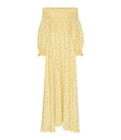 ROTATE Robe Fluide Jacquard Jaune