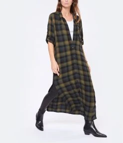 Bella Dahl Robe Rolled Sleeve Duster Jasper Green Plaid -ANINE BING Boutique bella look20221019 93