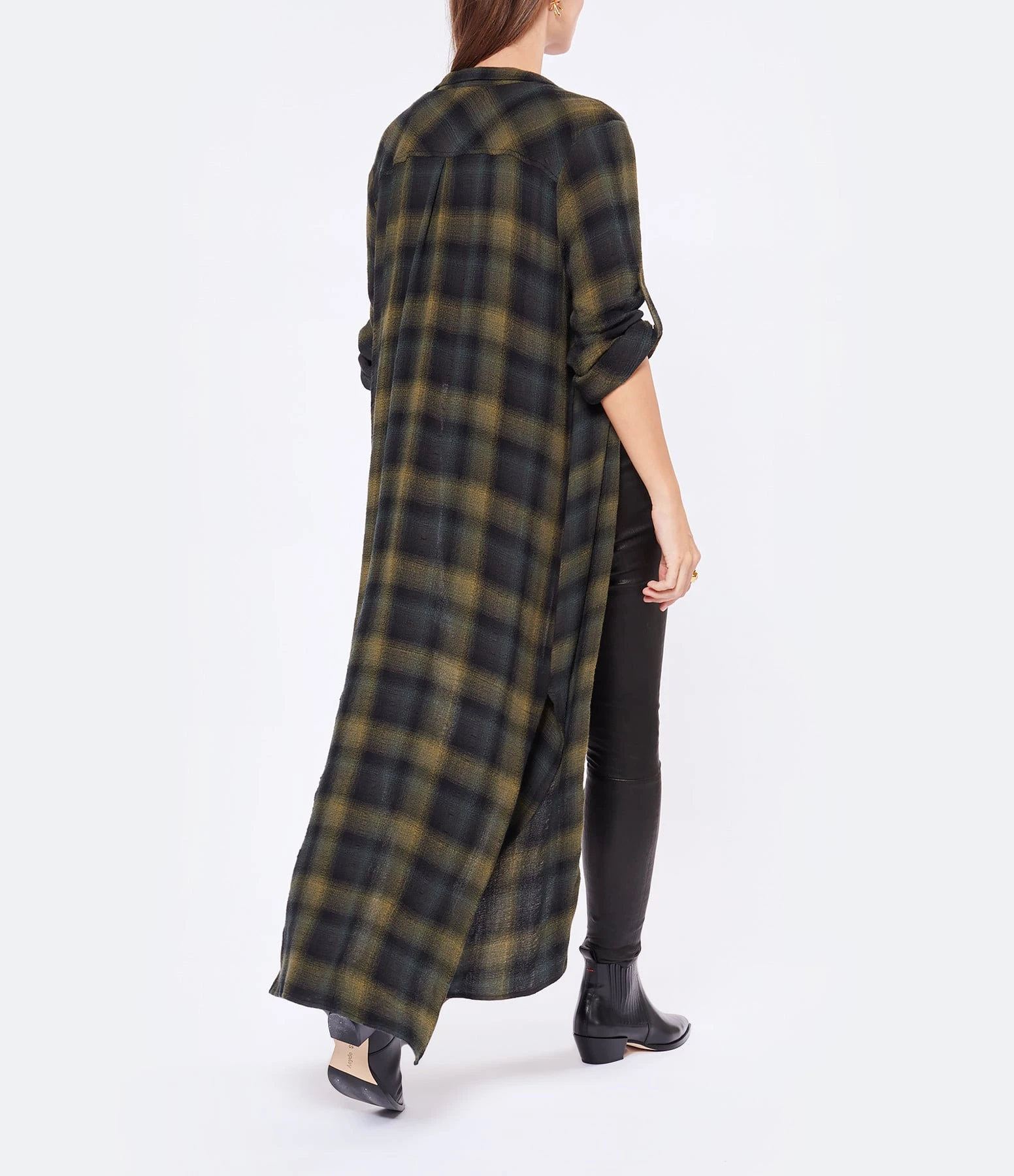 Bella Dahl Robe Rolled Sleeve Duster Jasper Green Plaid 6 Bella Dahl Robe Rolled Sleeve Duster Jasper Green Plaid – Image 4
