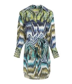 CHUFY Robe Chemise Grazia Soie Imprimé Calvi Blue