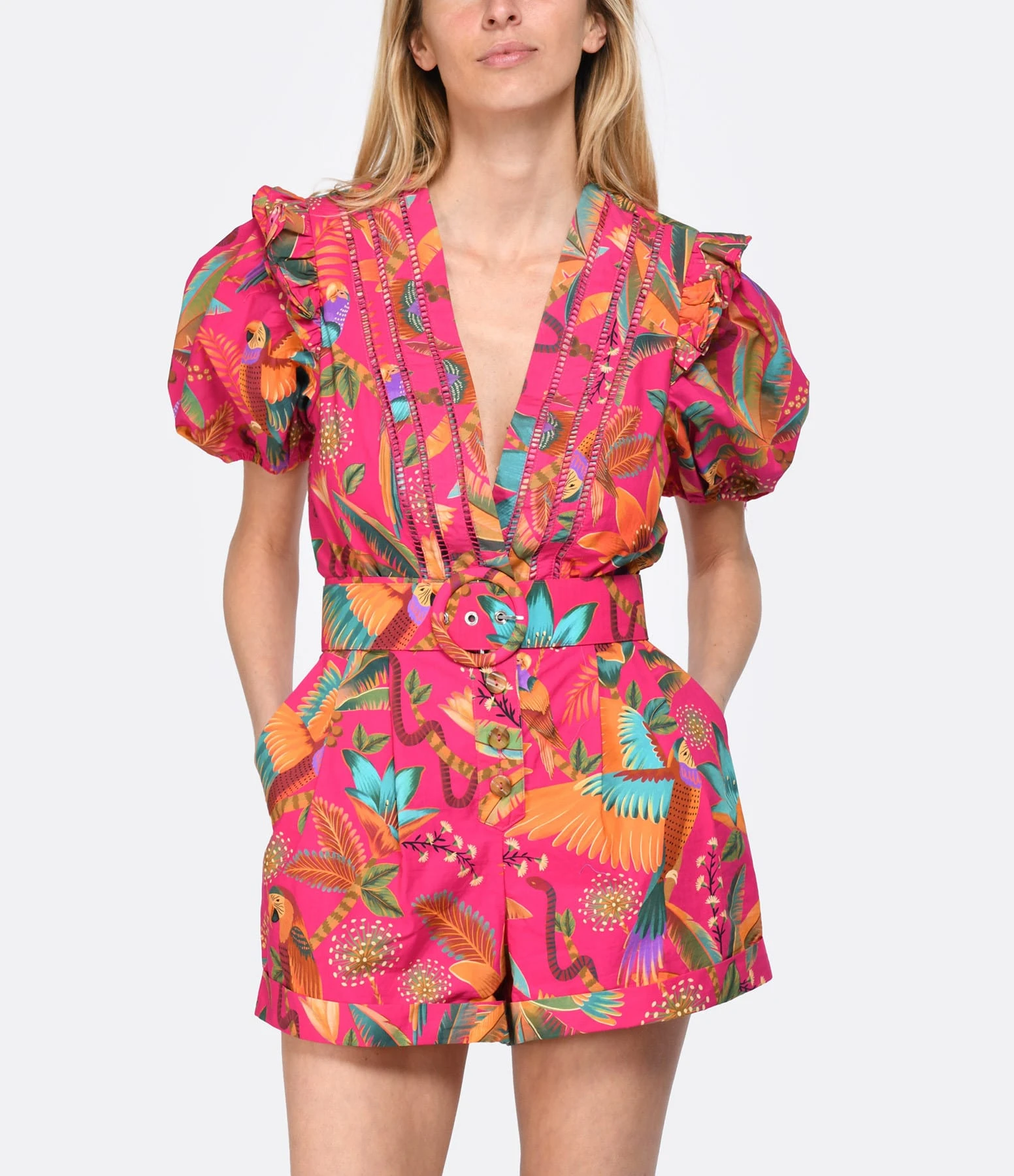 Farm Rio Combinaison Short Macaw Coton Rose 5 Farm Rio Combinaison Short Macaw Coton Rose – Image 3