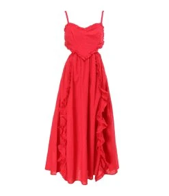 Farm Rio Robe Maxi Cœur Coton Rouge