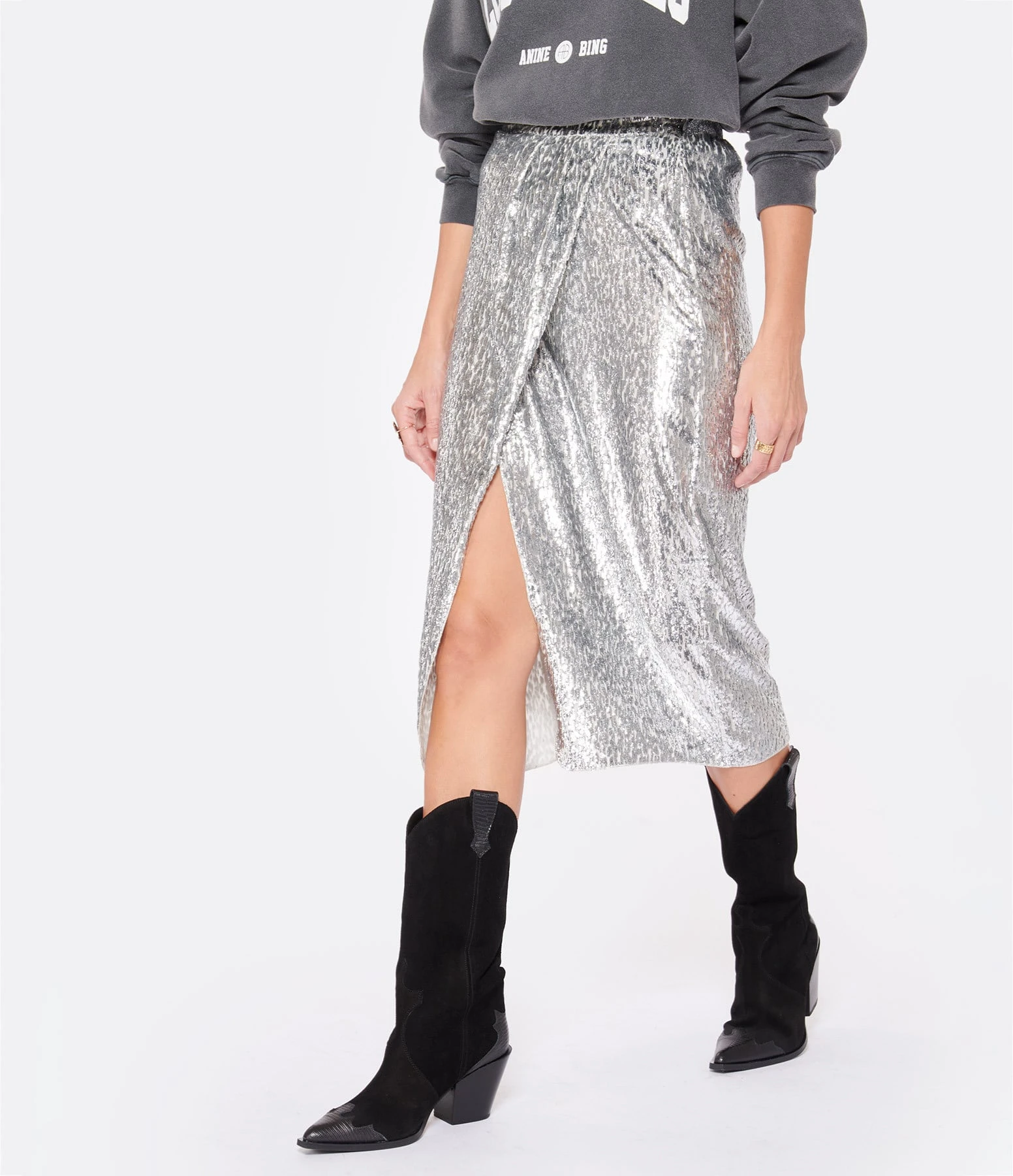 FORTE_FORTE Jupe Encanto Lurex Argenté Estrella 6 FORTE_FORTE Jupe Encanto Lurex Argenté Estrella – Image 4