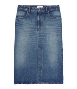 AMI Paris Jupe Crayon Coton Denim Bleu Usé