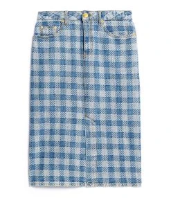 AMI Paris Jupe Mi-Longue Coton Bleu Javel