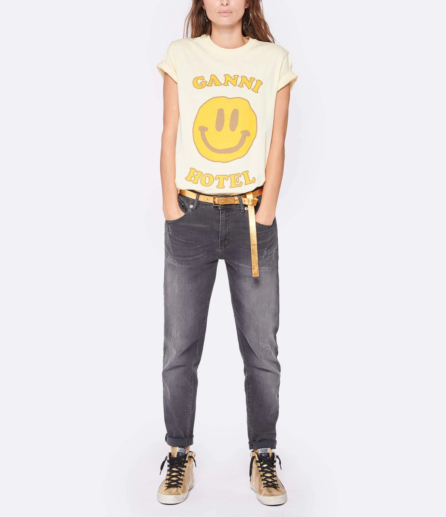 Ganni Tee-shirt Smiley Coton Jaune 5 Ganni Tee-shirt Smiley Coton Jaune – Image 3