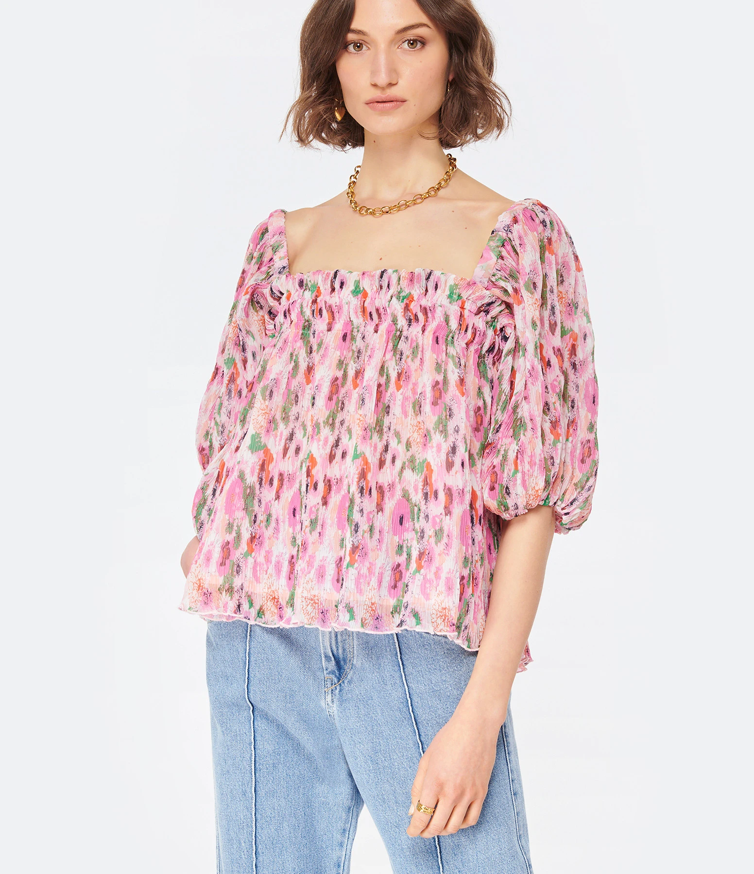 Ganni Top Manches Bouffantes Georgette Sugar Plum 4 Ganni Top Manches Bouffantes Georgette Sugar Plum – Image 2