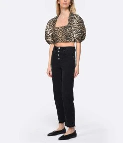Ganni Top Court Coton Organique Léopard -ANINE BING Boutique ganni look20230214 278