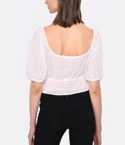 Ganni Top Court Broderie Anglaise Coton Organique Blanc -ANINE BING Boutique ganni look20230223 87