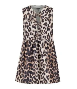 Ganni Robe Denim Coton Organique Léopard