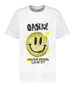Ganni Tee-shirt Smiley Coton Organique Blanc