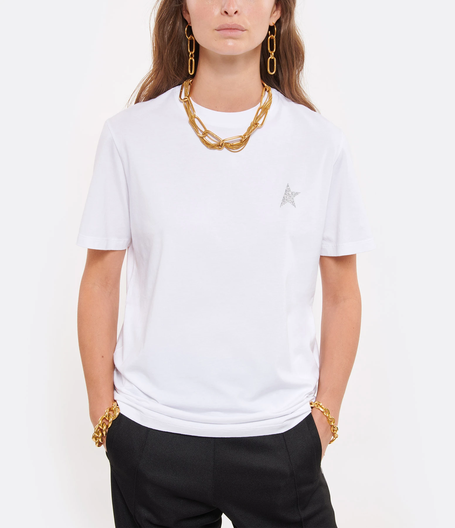 Golden Goose Tee-shirt Étoile Coton Blanc Argenté 5 Golden Goose Tee-shirt Étoile Coton Blanc Argenté – Image 3