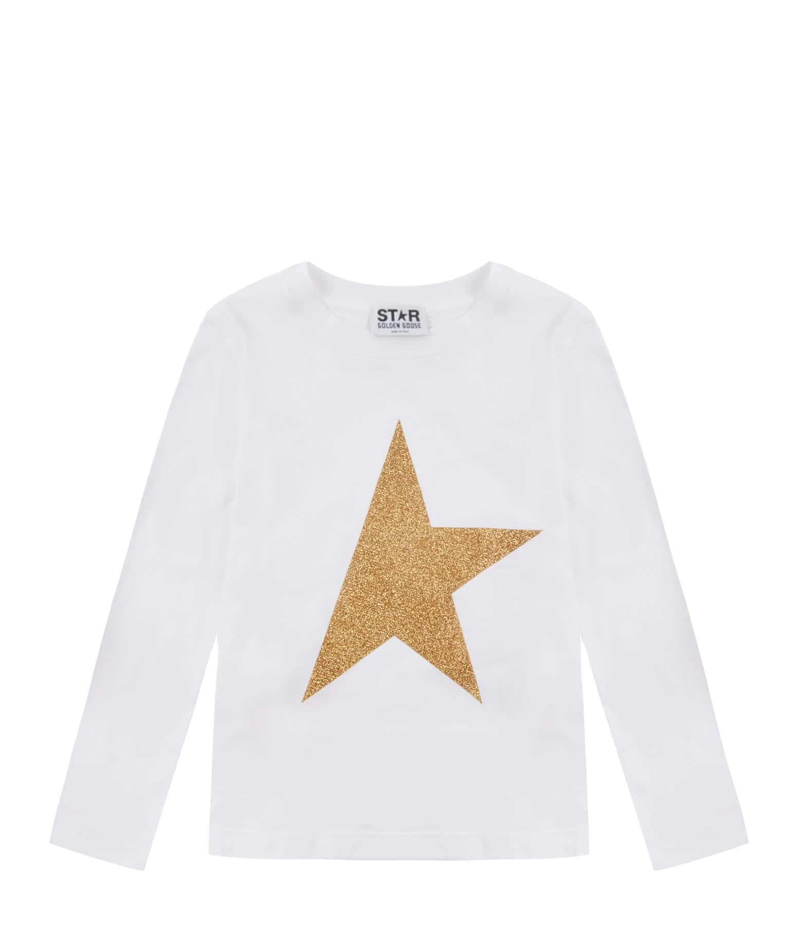 Golden Goose Tee-shirt Enfant Star Manches Longues Coton Blanc Doré 3 Golden Goose Tee-shirt Enfant Star Manches Longues Coton Blanc Doré