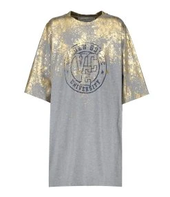 Golden Goose Tee-shirt Journey Coton Gris Doré