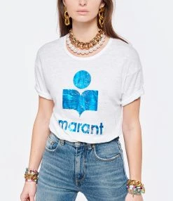 MARANT ÉTOILE Tee-shirt Koldi Lin Blanc Bleu -ANINE BING Boutique imare look20220111 56