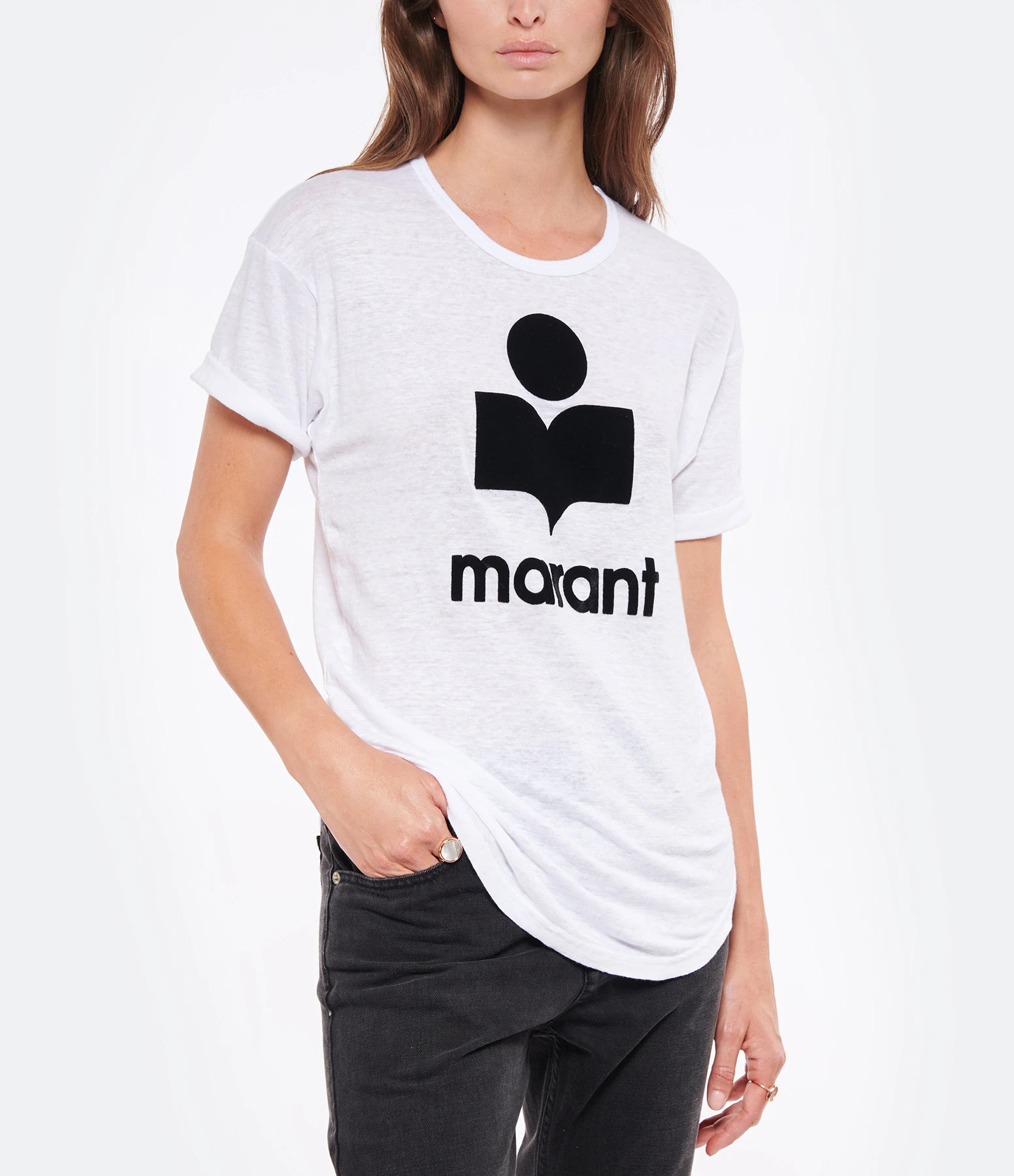 MARANT ÉTOILE Tee-shirt Koldi Lin Blanc Noir 5 MARANT ÉTOILE Tee-shirt Koldi Lin Blanc Noir – Image 3