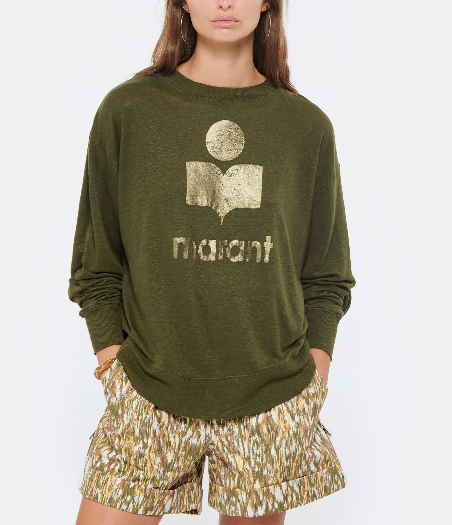 MARANT ÉTOILE Tee-shirt Klowia Lin Kaki Doré 5 MARANT ÉTOILE Tee-shirt Klowia Lin Kaki Doré – Image 3