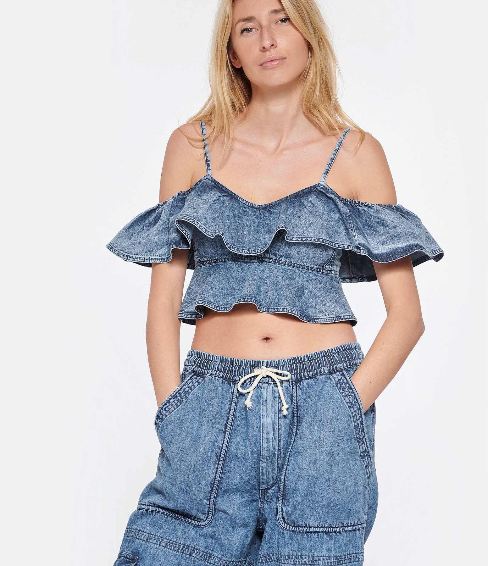 MARANT ÉTOILE Top Voloteo Coton Bleu 4 MARANT ÉTOILE Top Voloteo Coton Bleu – Image 2