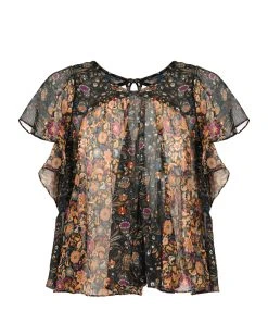 Isabel Marant Top Oriane Soie Imprimé Orange