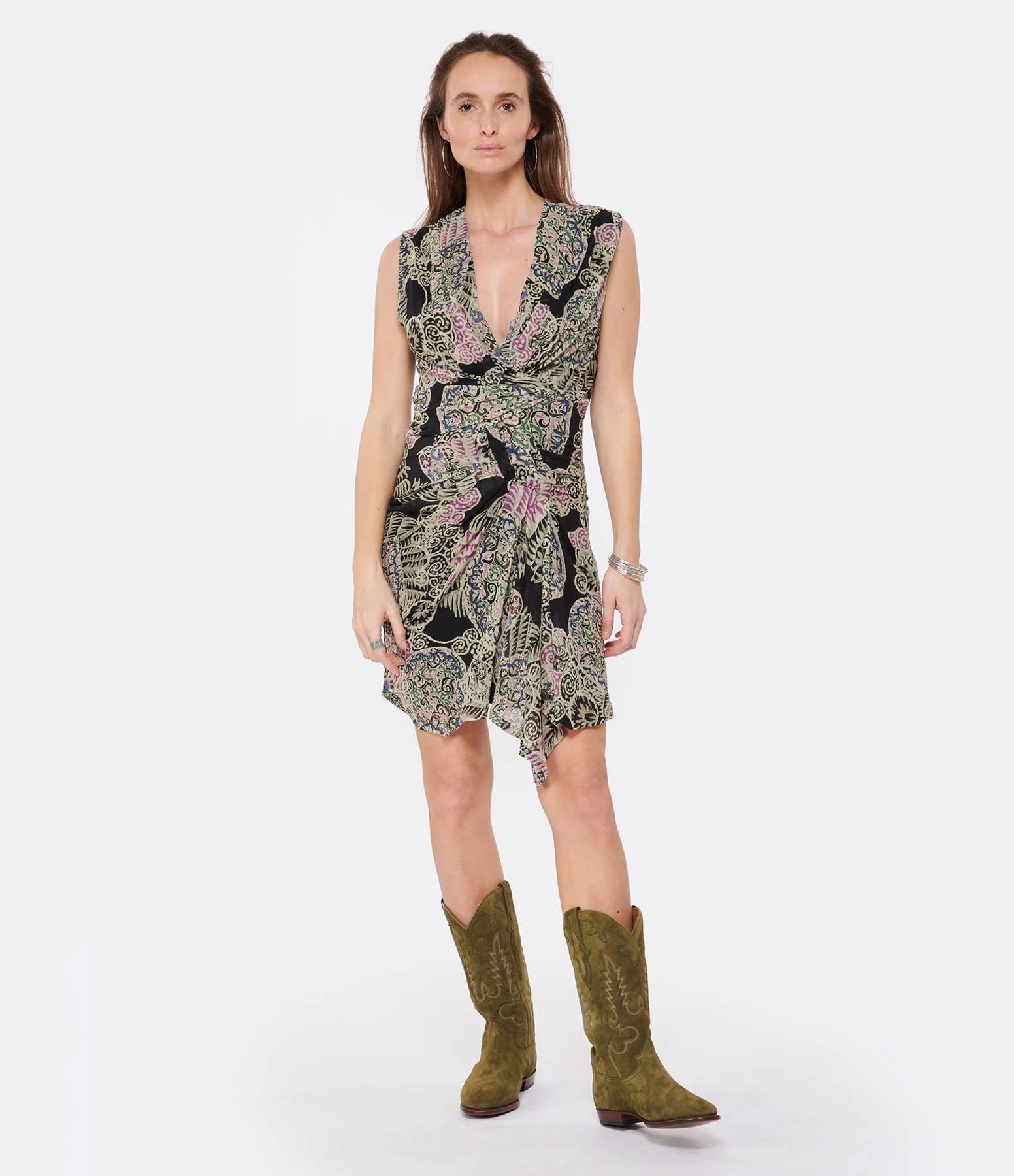 IRO Robe Rolina Soie Imprimé Vert 4 IRO Robe Rolina Soie Imprimé Vert – Image 2