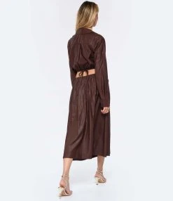 JONATHAN SIMKHAI Jupe Midi Mikah Satin Chocolat -ANINE BING Boutique jonsi look20221214 441 1