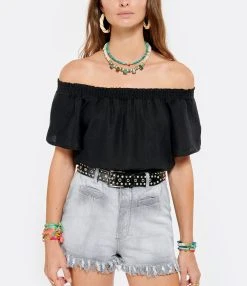 JEANNE VOULAND Top Daisie Bardot Lin Lavé Noir -ANINE BING Boutique jvoul look20210608 85 1