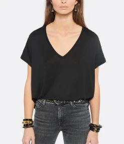 JEANNE VOULAND Tee-shirt Bacha Col V Lyocell Noir -ANINE BING Boutique jvoul look20211123 11