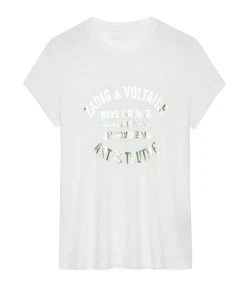 Zadig & Voltaire Tee-shirt Walk Blason Coton Blanc Doré