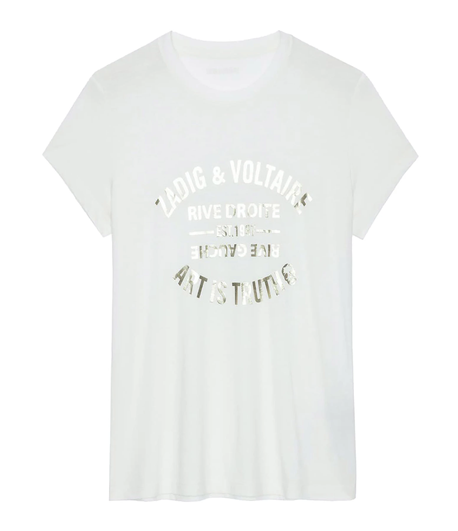 Zadig & Voltaire Tee-shirt Walk Blason Coton Blanc Doré 3 Zadig & Voltaire Tee-shirt Walk Blason Coton Blanc Doré