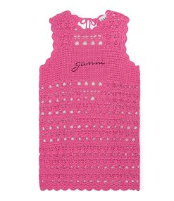 Ganni Robe De Plage Crochet Coton Organique Rose