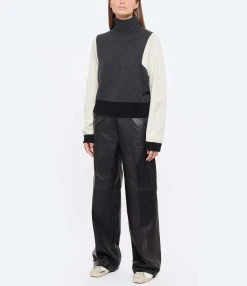 LOULOU STUDIO Pantalon Noro Large Cuir Noir -ANINE BING Boutique loulo look20220719 461