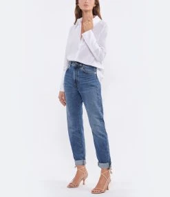 LOULOU STUDIO Jean Wular Droit Coton Bleu Délavé -ANINE BING Boutique loulo look20220726 311