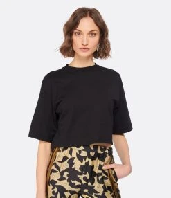 LOULOU STUDIO Tee-shirt Court Gupo Coton Noir -ANINE BING Boutique loulo look20221205 786
