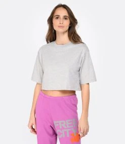 LOULOU STUDIO Tee-shirt Court Gupo Coton Gris -ANINE BING Boutique loulo look20221206 412