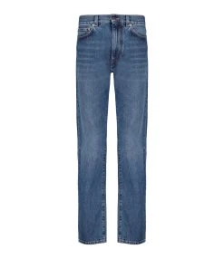 LOULOU STUDIO Jean Wular Droit Coton Bleu Délavé